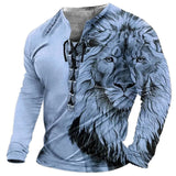 Ceekoo  -  3D Graphic Print T Shirts For Men Long Sleeve Six Hole Threading Rope V Neck Slim fit Tee spring Autumn Casual Tops Pullover Top