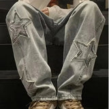 Ceekoo Star Embroidery Straight Casual Men Jeans Gothic Neutral New Wide Leg Loose Hip-hop Fashion Youth Streetwear Denim Trousers Y2K