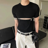 Ceekoo  - Fashion Crop Tops Men T Shirt Zipper Solid O-neck Short Sleeve T Shirt Summer Y2k Streetwear Unisex Short Tees Casual Camisetas