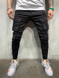 Ceekoo Fashion Mens Stretchy Skinny Jeans Male Casual Streetwear Jogger Pants Jeans High Street Multiple Pockets Slim Fit Denim Pants