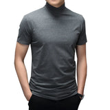 Ceekoo Trend Summer Men Half high Collar Mercerized Cotton Short Sleeve Slim Body T-Shirt Men Solid Color Modale High Collar