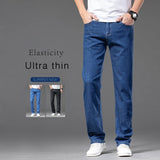 CeekooPlus Size 44 46 Men's Thin Jeans Summer New Straight Elastic Denim Pants Fashion Male Business Casual Baggy Trousers