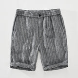 Ceekoo Striped Shorts for Men Japanese Style Pure Linen Casual Elastic Waist Button Up Short Pants  Summer New