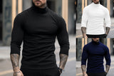 Ceekoo Half High Neck Men Solid Long Sleeve T-Shirts Spring Autumn New Male Clothes Tees Versatile Fashion Basic Bottoming Casual Tops