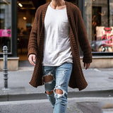 Ceekoo  -  Men Knit Cardigans Sweater Coats Fashion Trench Solid Color Open Front  Long Sweaters Coat Male Clothes