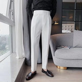 Ceekoo  -  Fashion Slim Fit Pencil Pants Naples Suit Pant For Men High Waist Button  Business Casual Straight Trousers Korean Cropped Pants