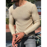 Ceekoo  -  Mens Casual O-Neck Solid Sweater Spring Fashion Knitted Pullover Tops For Men New Long Sleeve Shirt Streetwear