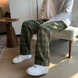 Ceekoo  Men Checkered Casual Pants Loose Straight Corduroy Pants Sweatpants Man Fashion Streetwear 2023 Spring New Hip Hop Trousers