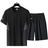 Ceekoo Summer T Shirt + Shorts Trousers For Men Set Two Piece Black Tracksuit Hip Hop Streetwear Running Sport Clothes Oversize