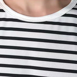 Ceekoo Striped T-shirt Men Long Sleeve Pullover Trendy Black White Striped Tops For Men Harajuku Casual Base Shirt Invisible Undershirt
