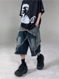 ceekoo American new style retro star patch tassel men denim shorts loose casual hip-hop street couple pants sweatpants