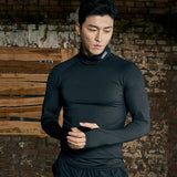 ceekoo Men's Long Sleeve T-Shirt Turtleneck Stretch Tight Clothing Jogger Gym Running Training Backing Shirt Casual Long Sleeved man