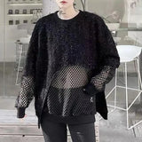 Ceekoo  -  Mens y2k sequin mesh stitching see-through sexy long-sleeved T-shirt autumn genderless nightclub fashion trend long top unisex