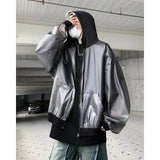 Ceekoo Korean Chic New Spring Transparent Hooded Jacket Men High Quality PU Casual Loose Jackets Male Streetwear Oversized Coat