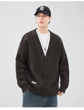 Ceekoo  Autumn Winter Retro V-neck Cardigan Sweater Men's Trendy Loose Large Size Casual Knit Sweater Button Soft