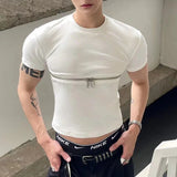 Ceekoo  - Fashion Crop Tops Men T Shirt Zipper Solid O-neck Short Sleeve T Shirt Summer Y2k Streetwear Unisex Short Tees Casual Camisetas