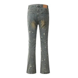 Ceekoo  -  Spring and Autumn High Street Jeans for Men Y2K Straight-leg Pants Splash-ink Button Pocket Washed Trousers A167