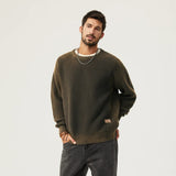 Ceekoo  -  Autumn men's work style knitwear casual loose large size gradient sweater men's patch round neck pullover tops