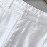 Ceekoo Pure Linen Shorts for Men Summer New Fashion Solid White Loose Holiday Shorts Man Casual Plus Size Button Fly Short Pants