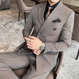 Ceekoo ( Blazer + Vest + Pants ) Fashion Striped Formal Business Double-breasted Men's Casual Suit Groom's Wedding Dress Party Tuxedo