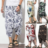 ceekooSummer Loose Calf Length Casual Pants Men Wide Leg Cotton Linen Printing Baggy Pants Oversize Men's Trousers