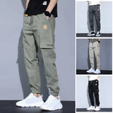 Ceekoo  Men Pants Soft Fabric Multi Pockets Elastic Waist Spring Summer Cargo Pants Wear-resistant Jogger Trousers Simple Clothes