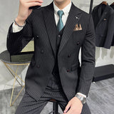 Ceekoo ( Blazer+Vest+Pants ) Groom Wedding Male Suit Luxury Brand Fashion Striped Men's Casual Business Office Double Breasted Suit