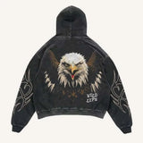 Ceekoo  -  Streetwear Y2K Patten Owl Printed Hooded Hoodies Gothic Vintage Washed Sweatshir Men Goth Patchwork Rock Hip Hop Pullover Tops