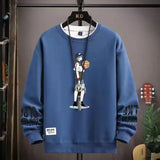 Ceekoo  Autumn Men's Sweatshirt Korean Alphabet Printed Long Sleeve T-shirt Fashion Men's Clothing Blue O Neck Harajuku Top New