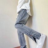  Ceekoo Spring New Streetwear Men's Slim Fit Vintage Blue Skinny Jeans Korean Fashion Side-breasted Slit Hole Denim Pants Male