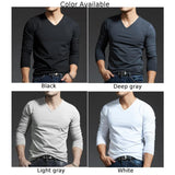 Ceekoo Casual Men's Long Sleeves Muscle V Neck Slim T-Shirt Solid Color Activewear Tops Tee Undershirt T Shirt Man Clothing