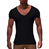 Ceekoo  -  Summer Men's Casual Short Sleeve T-shirt Fashion Solid Color V-neck Gym Fitness Muscle Shirt Casual Joker Basic T-shirt