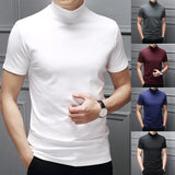 Ceekoo Trend Summer Men Half high Collar Mercerized Cotton Short Sleeve Slim Body T-Shirt Men Solid Color Modale High Collar