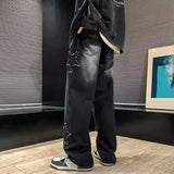 Ceekoo  New Fashion Stars Towel Embroidery Brown Men Jeans Pants Y2K Clothes Straight Hip Hop Cotton Trousers Pantalon Homme