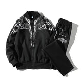 Ceekoo  -  Tracksuit Men Oversized Wings Print Pattern Two Piece Set Clothes for Men Slim Baseball Uniform Sports Casual Zipper Sweatpants