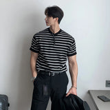 Ceekoo New Arrival American Striped T Shirts Men Summer Round Neck Slim Fit Short-sleeved Bottoming Shirt Sports Gyms Fitness T-shirt