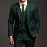 Ceekoo  -  Dark Green Men Suits 3 Piece Set Elegant Single Breasted Notch Lapel Solid Outfits Slim Fashion Business Casual Wedding Suits