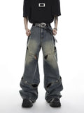  Ceekoo  Wide Leg Jeans Pants Men Streetwear Baggy Distressed Denim Trousers Male Oversize Hollow Out Casual Korean Hip Hop