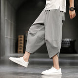 Ceekoo   Cotton Harem Pants Men  Summer Japanese Men Women Hip Hop Plus Size Wide Leg Pants Bloomers Calf-Length Pants Joggers