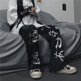 Ceekoo  Black Harajuku printed anime sweatpants male streetwear wide leg oversize pants loose casual sport straight trousers men