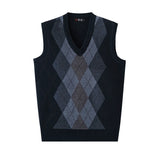 Ceekoo New Fashion V Neck Vest  Pullover Diamond Sweater Designer Brand Men Knitted Sleeveless Autum Casual Men Clothing A28