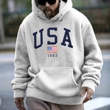 Ceekoo  -  Autumn Winter Warm Thick USA Embroidered Fleece Hooded Sweatshirt Men's Casual Sports Pullover Fashion streetwear