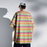 Ceekoo Summe Light New Dopamine Style Stripe Mens T Shirt Rainbowr Male Tee Shirts Harajuku Street Fashion Clothing  Hot Selling