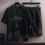 Ceekoo 2 Piece Set For Men  Shorts Set Drawstring Pockets Casual Outfit Mountain Print Loose T-shirt Loose Shorts Sport Suit Streetwear