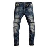 Ceekoo Newly Designer Fashion Men Jeans High Quality Retro Black Blue Stretch Slim Fit Ripped Jeans Men Embroidery Vintage Denim Pants