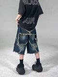 ceekoo American new style retro star patch tassel men denim shorts loose casual hip-hop street couple pants sweatpants