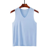 Ceekoo Male Summer Ice Silk T-Shirts Sleeveless V-Neck Vest Tank Top Breathable Cool Sports Undershirt Casual Gyms Running Vest M-5XL