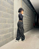 ceekoo American Retro Loose Jeans Y2K Embroidered Bat Pattern High Waisted Wide Leg Pants Denim Trousers Ins Street Wear