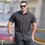 Ceekoo  -  L-10XL Summer Solid Color Short sleeved Shirt for Men's Business Casual Ice Silk Quick Drying Casual Loose Extra Large Shirt