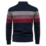 Ceekoo  -  Autumn Winter Men's Casual Collar Sweater Fashion Striped Knit Pullover Business Casual Zipper Top Street Wear S-2XL